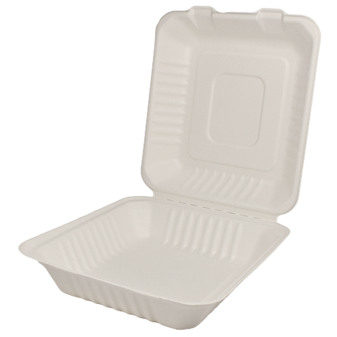 9″x9″ Bagasse Hinged Container – 3 Compartments