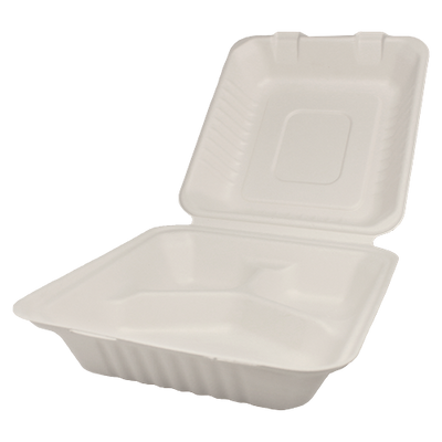 8”x8” Bagasse Hinged Containers – 3 Compartments