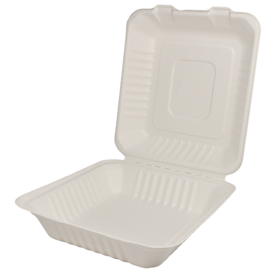 8”x8” Compostable Bagasse Hinged Containers
