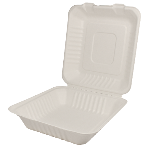 8”x8” Compostable Bagasse Hinged Containers