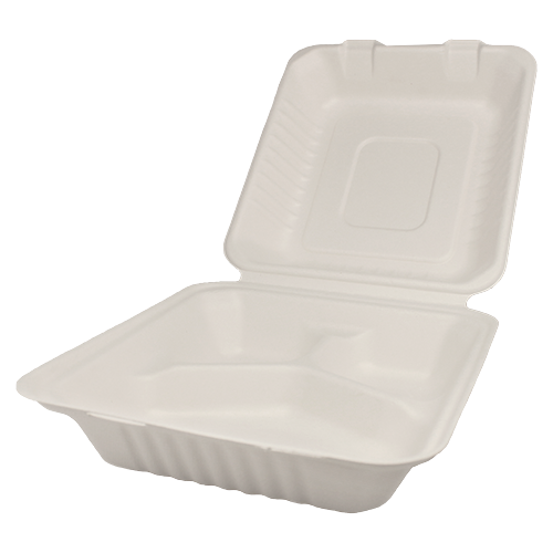 8”x8” Bagasse Hinged Containers – 3 Compartments
