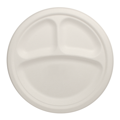 Eco-friendly 9″ Bagasse Round Plates – 3 Compartments Case