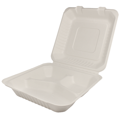 9″x9″ Bagasse Hinged Container – 3 Compartments