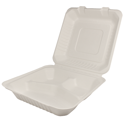 9″x9″ Bagasse Hinged Container – 3 Compartments